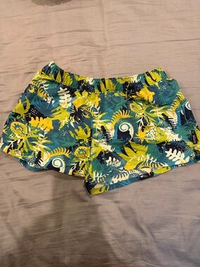 Patagonia Women's Tropical Print Athletic Shorts - Blue, Yellow & Green